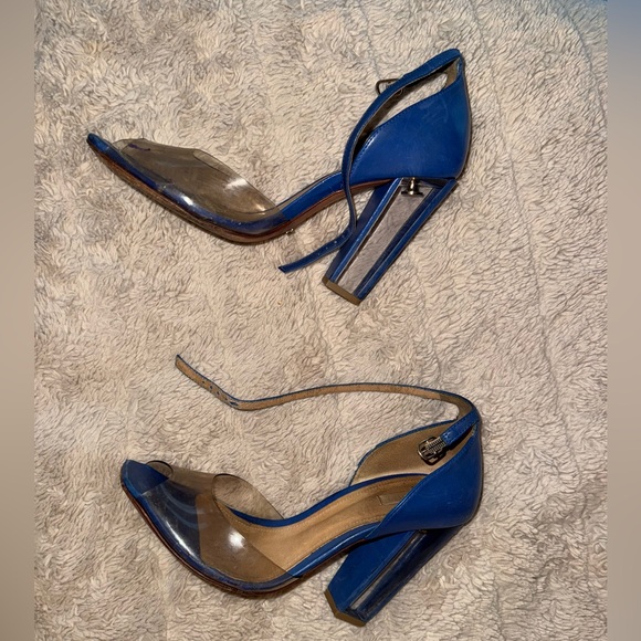 Schutz Ekhlass Vinyl Transparente Blue Leather Open Peep Toe Heel worn 7.5 - Picture 4 of 10